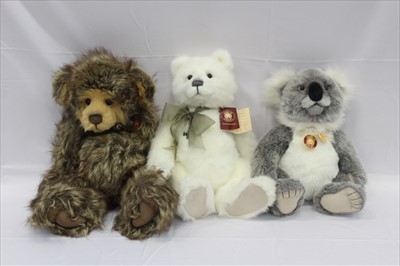 Lot 2859 - Charlie Bears including Luther, Ursa, Minor, Kennett, Porridge, Flying Officer, Hootie, Julie, todd, Raspberry Trifle