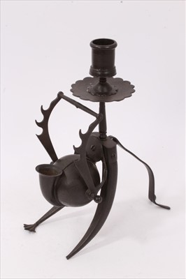Lot 668 - 19th century Indo Persian scribes combination inkwell, pen stand and candlestick