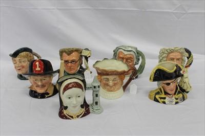 Lot 2172 - Eight Royal Doulton character jugs - The Fireman D6697, Catherine of Aragon D6643, The Lawyer D6498, Vice-Admiral Lord Nelson D6932, Schbert D7056, Dick Whittington D6375, Handel D7080 and Old King...