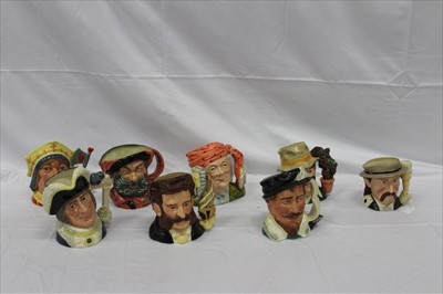 Lot 2174 - Eight Royal Doulton character jugs - The Gardener D6867, Dick Whittington D6846, Wild Bill Hickock D6736, Johann Strauss D7097, The Fortune Teller D6874, The Red Queen D6777, Falstaff D6287 and Sir...