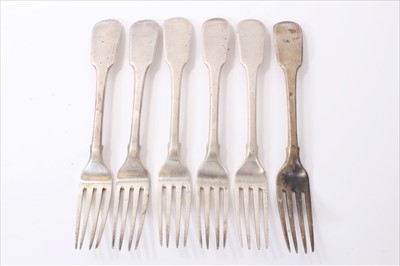 Lot 206 - Set of six George III silver fiddle pattern dinner forks