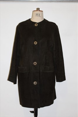 Lot 3148 - Ladies 1960's Brown Suede 3/4 Collarless Coat. size 12