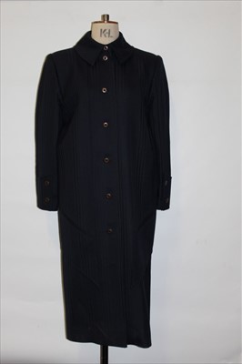 Lot 3149 - Designer Louise Kennedy late 1980's Navy Blue wool coat, long length. Size 8
