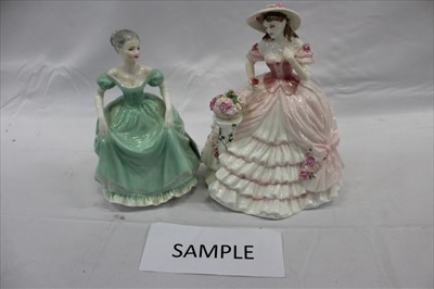Lot 2186 - Collection of 8 Coalport porcelain figures of ladies, to include 'Rose Blossom', 'Meg', 'Charlotte - A Summer Stroll', 'Lillie Langtry', 'Madame de Pompadour', 'Sophie', 'Golden Age', and 'Henriett...