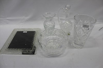 Lot 2188 - Waterford Crystal glass decanter, photograph frame, fruit bowl, and 2 vases
