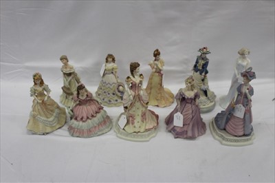 Lot 2190 - Collection of 10 Coalport porcelain figures of ladies, to include Evening Ball, Society Debut, Royal Gala, Easter Bonnet, Summer Parade, Henley Royal Regatta, Midsummer Dream, Susannah, Royal Enclo...