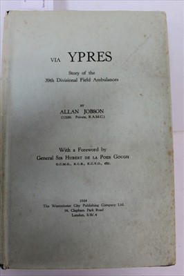 Lot 2470 - Allan Jobson - VIA YPRES, 1934, with slightly worn DW of this scarce book, author’s wife’s copy, signed by her