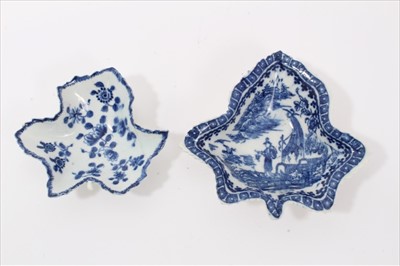 Lot 17 - 18th century Lowestoft patty pan, circa 1770, decorated with butterfly, flowers and insects, 8.5cm across, a Bow pickle dish, circa 1760, painted with flowers and leaves, and a Caughley pickle dish...