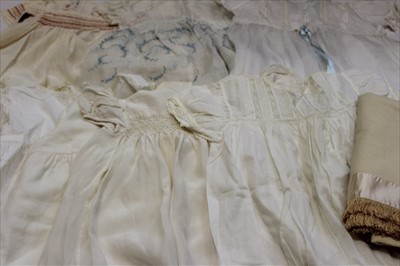 Lot 3156 - Vintage little girls dresses with lace, smocking, embroidery , fine lawn and silk etc. Gentlemen's vintage accessories including paisley silk cravats, cream evening scarf, silk handkerchief, bow ti...