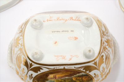 Lot 26 - Early 19th century English landscape-painted and gilt porcelain, to include a Ridgway vase, 21cm height, a pint mug with hunting scene, a Derby sucrier with a titled scene, and a Minton cup and sau...