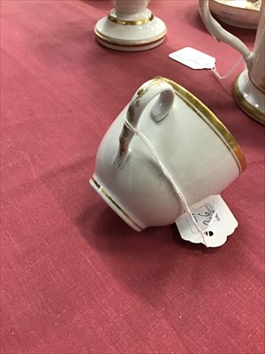 Lot 26 - Early 19th century English landscape-painted and gilt porcelain, to include a Ridgway vase, 21cm height, a pint mug with hunting scene, a Derby sucrier with a titled scene, and a Minton cup and sau...