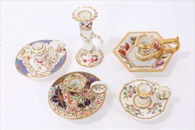 Lot 30 - Collection of five early 19th century English porcelain taper sticks, to include Chamberlains Worcester, Alcock, Copeland, and Spode