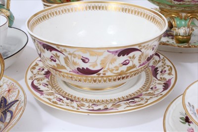 Lot 35 - Large collection of 18th and 19th century English porcelain, including Coalport tureen and stand, Derby ewer, reticulated Derby dish, Lowestoft polychrome painted saucer, Crown Derby purple and gol...
