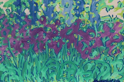 Lot 1116 - Jean-Marie Toulgouat (1927-2005) oil on board - Delphiniums, Giverny