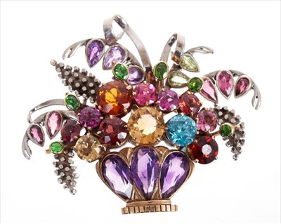 Lot 351 - 9ct gold and multi-gem ‘Gardenia’ brooch