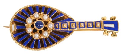 Lot 352 - Novelty enamel brooch in the form of a mandolin