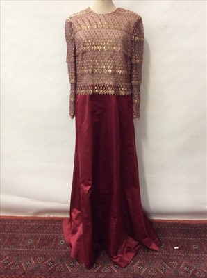Lot 1795 - Ladies beaded red silk evening dress by Donald Campbell Royal Couturier to Princess Diana.