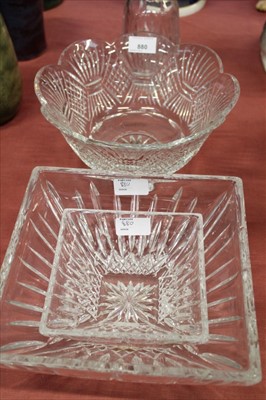 Lot 880 - Waterford Crystal to include scallop edge fruit bowl, two graduated square bowls and a decanter (4)