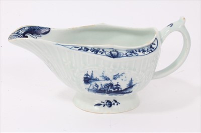 Lot 68 - Lowestoft blue and white sauceboat, circa 1760