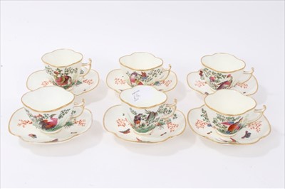 Lot 83 - Set of six English porcelain cups and saucers in the Meissen style