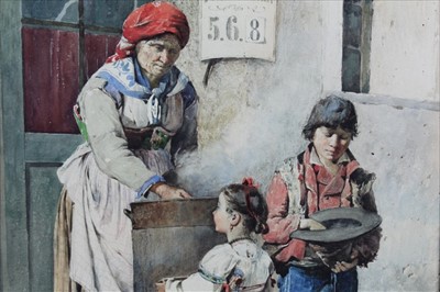Lot 103 - Teodora Reyman, Italian 19th century, watercolour - The Wineseller, signed and inscribed Roma, in glazed frame, 60cm x 41cm