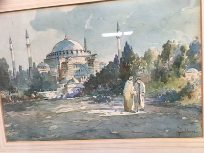 Lot 51 - T Baldasar late 19th/early 20th century - Watercolour figures before a mosque