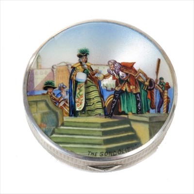 Lot 230 - Silver and guilloché enamel circular box