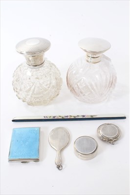 Lot 229 - Two cut glass scent bottles with silver mounts and other items.