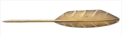 Lot 227 - Unusual Early Victorian silver gilt novelty dip pen in the form of a feather.