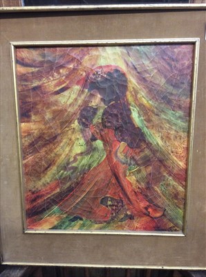 Lot 394 - Lorna Tyre, 20th century pen, ink and oil on canvas - portrait of a lady, signed, in gilt frame
