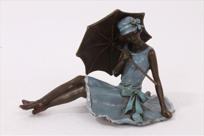 Lot 669 - Austrian -style erotic cold painted bronze figure of a seated girl