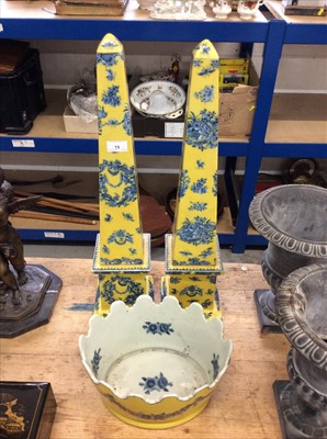 Lot 15 - Pair of decorative ceramic obelisks, ensuite bough pot