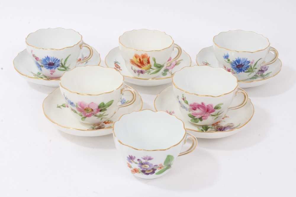 Lot 152 - Set of six 19th century Meissen floral painted cups and five saucers