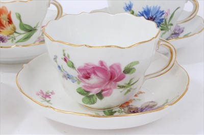 Lot 152 - Set of six 19th century Meissen floral painted cups and five saucers