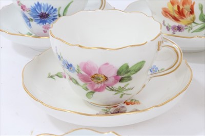 Lot 152 - Set of six 19th century Meissen floral painted cups and five saucers