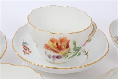 Lot 152 - Set of six 19th century Meissen floral painted cups and five saucers