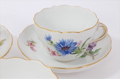 Lot 152 - Set of six 19th century Meissen floral painted cups and five saucers