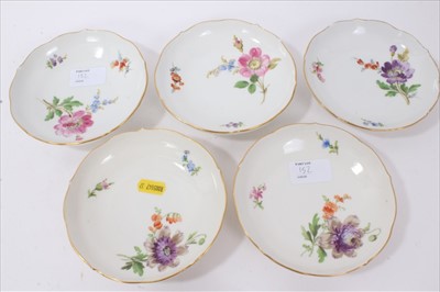 Lot 152 - Set of six 19th century Meissen floral painted cups and five saucers