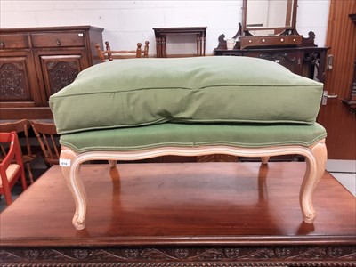 Lot 1014 - French stool with green upholstered cushion and another stool