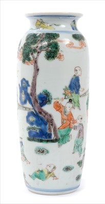 Lot 90 - Chinese Wucai sleeve vase, transitional style and possibly of the period