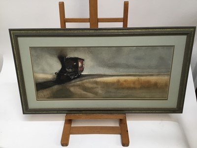 Lot 52 - Frederico Moroni (1914-2000) watercolour - Steam engine near Ravenna, signed, titled and inscribed, in glazed frame