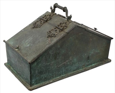 Lot 676 - A. or E. Pugin - rare Victorian Gothic revival copper and brass coal scuttle
