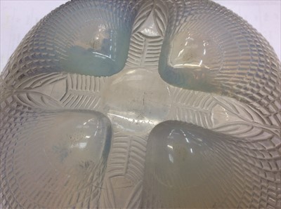 Lot 858 - Lalique 'coquilles' pattern opaline glass dish, signed and numbered 3011