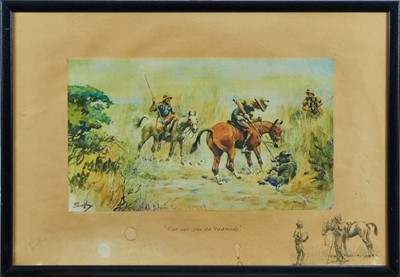 Lot 941 - Snaffles, Charles Johnson Payne (1884-1967) signed print - "Got yer you old badmash!", with Snaffle blindstamp, in glazed frame, 43cm x 63cm