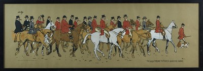 Lot 950 - Snaffles, Charles Johnson Payne (1884-1967) hand coloured lithograph - 'The Glad Throng That Goes Laughing Along', published by Fores 1913, in glazed frame, 34cm x 101cm