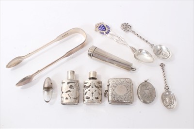 Lot 271 - Silver vesta, locket, cheroot holder, pair Mexican silver bottles, egg form vessel etc.