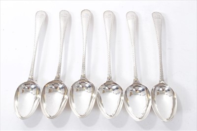 Lot 284 - Set of six 18th century Irish bright cut Old English pattern tablespoons