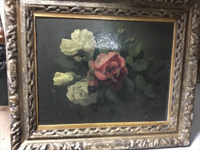 Lot 568 - Oil on panel, roses
