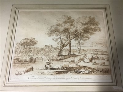 Lot 571 - After Claude Loraine - pair of etchings and aquatints, together with portrait in the manner of Bartolozzi