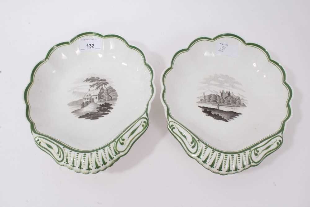 Lot 132 - A pair of Spode bat printed shell shaped dishes, circa 1810